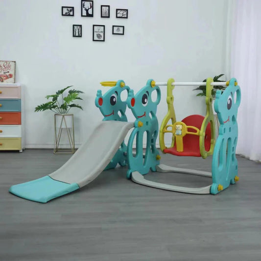 Dreeba-Toys 3 in 1 Playset Includes Slide, Swing and Basketball Hoop for Kids, Made of HDPE Plastic Free of Harmful Materials Such as BPA, Weight Capacity Up to 50kg - 140x133x110 cm - YT-35 - Zrafh.com - Your Destination for Baby & Mother Needs in Saudi Arabia