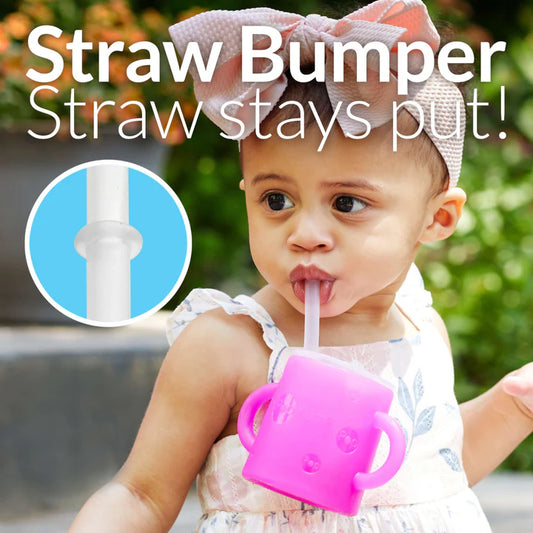 PopYum Silicone Training Cup with Straw + Lid, 2-Pack for Baby, Infant and Toddler, Tumbler, Sippy, handles, (green, pink) - Zrafh.com - Your Destination for Baby & Mother Needs in Saudi Arabia