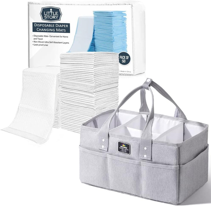 Sunveno Diaper Caddy With White Disposable Changing Mats White 50 Pieces - Zrafh.com - Your Destination for Baby & Mother Needs in Saudi Arabia