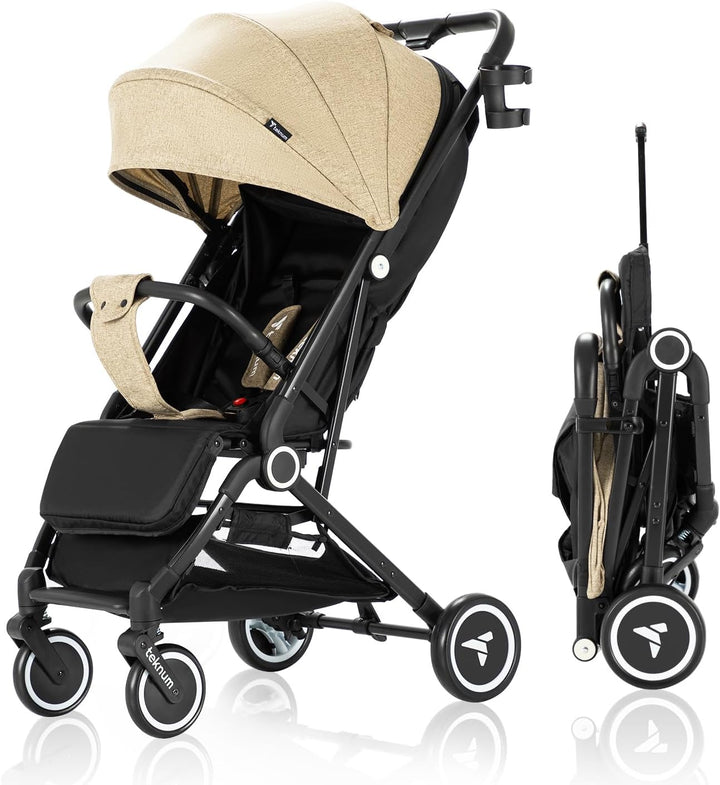 Teknum Travel Cabin Stroller | Single Hand one-sec fold | Cabin Approved | Extra Wide Canopy | Wide Seat Base | Light Weight | Compact | Coffee Cup Holder | 0-4 Years | 5-point safety - Zrafh.com - Your Destination for Baby & Mother Needs in Saudi Arabia