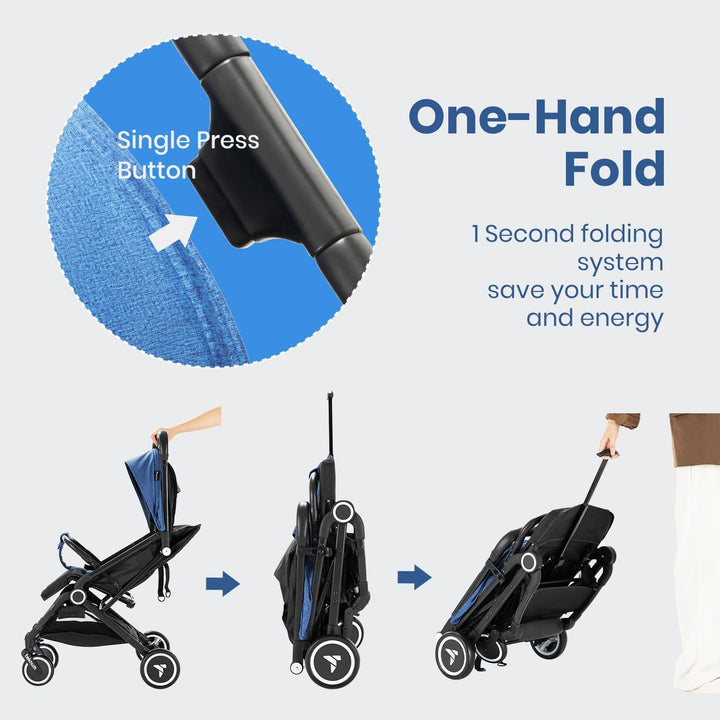 Teknum Travel Cabin Stroller | Single Hand one-sec fold | Cabin Approved | Extra Wide Canopy | Wide Seat Base | Light Weight | Compact | Coffee Cup Holder | 0-4 Years | 5-point safety - Zrafh.com - Your Destination for Baby & Mother Needs in Saudi Arabia