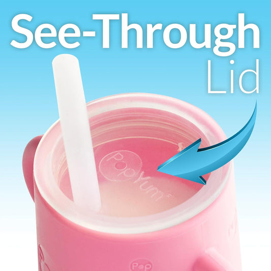 PopYum Silicone Training Cup with Straw Lid, 2-Pack for Baby, Infant and Toddler, Tumbler, Sippy, handles, 5 ounce (purple, pink) - Zrafh.com - Your Destination for Baby & Mother Needs in Saudi Arabia