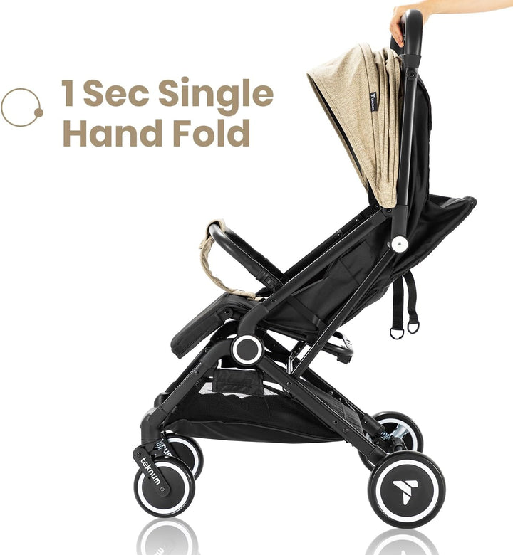 Teknum Travel Cabin Stroller | Single Hand one-sec fold | Cabin Approved | Extra Wide Canopy | Wide Seat Base | Light Weight | Compact | Coffee Cup Holder | 0-4 Years | 5-point safety - Zrafh.com - Your Destination for Baby & Mother Needs in Saudi Arabia