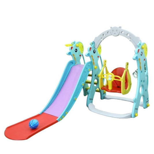 Dreeba-Toys 3 in 1 Slide and Swing Set with Basketball Hoop, Made of High Quality BPA and Phthalate Free Polyethylene Plastic, 2 Pieces - 140x133x120 cm - YT-40 - Zrafh.com - Your Destination for Baby & Mother Needs in Saudi Arabia