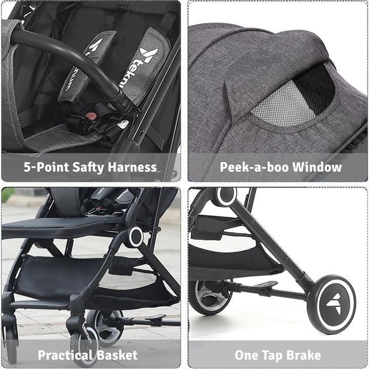 Teknum Travel Cabin Stroller | Single Hand one-sec fold | Cabin Approved | Extra Wide Canopy | Wide Seat Base | Light Weight | Compact | Coffee Cup Holder | 0-4 Years | 5-point safety - Zrafh.com - Your Destination for Baby & Mother Needs in Saudi Arabia