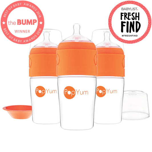 PopYum 260 ml Orange Anti-Colic Formula Making/Mixing/Dispenser Baby Bottles, 3-Pack