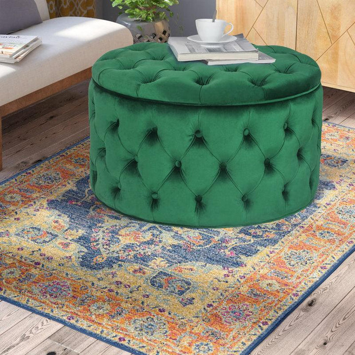 Alhome Velvet Olive Pouf Malaysian Wood, Velvet Fabric, Olive Color (70x70x40) - Zrafh.com - Your Destination for Baby & Mother Needs in Saudi Arabia