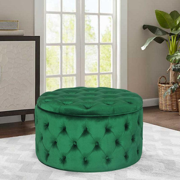 Alhome Velvet Olive Pouf Malaysian Wood, Velvet Fabric, Olive Color (70x70x40) - Zrafh.com - Your Destination for Baby & Mother Needs in Saudi Arabia