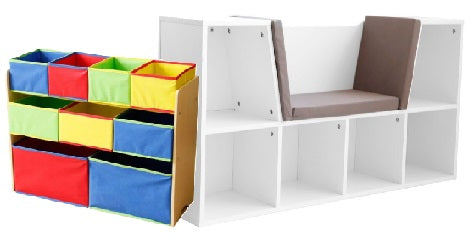 Dreeba Toys  2-in 1 Bundle Multicolor - Dreeba Bookcase with Reading Nook,Dreeba Kids Toy ,Books Organizer Large Storage Capacity with 9 Storage Fabric Bins - Multicolor